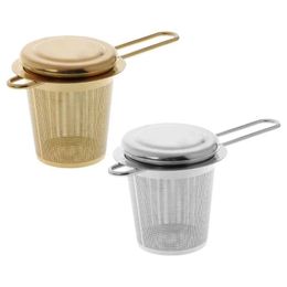 Herramientas de té de café Herramienta de malla reutilizable Infusor Colador de acero inoxidable Tetera de hojas sueltas Filtro de especias con tapa Tazas Accesorio de cocina Dhltk