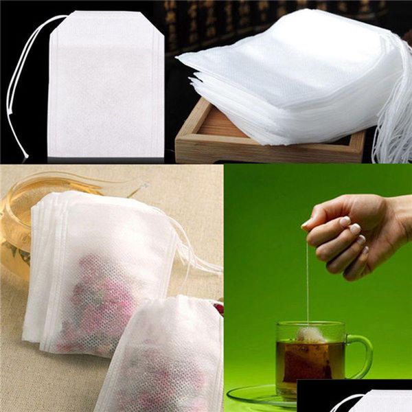 Herramientas de té de café Bolsitas de té 5,5 x 7 cm 8 x 10 cm 7 x 9 cm Bolsas de té perfumadas vacías Herramientas con papel de filtro de sellado de cuerda para hierbas Bols sueltas Dha5M