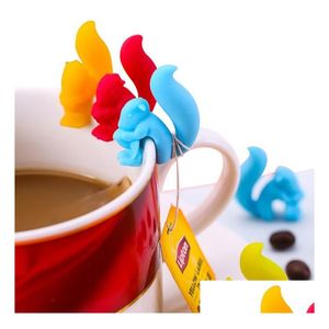 Outils de thé de café Thés Mignon Escargot Forme d'écureuil Porte-sac Sile Tasse Tasse Sachet de thé Clip Bonbons Couleur Cadeau Ensemble Bon 5 Couleurs Sn2319 Drop Dhkyk