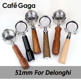 Coffeeware 51mm Voor Delonghi Koffie Bodemloze Filterhouder Doseerring Espresso Koffie Trechter Houten Handvat Filterhouder Koffie Accessoire