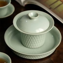 Caféare Creative Dragon Scales Song Porcelain Gaiwan pour le thé chinois Tureen Lid Teaware Tea Cérémonie Set Green Tass Green Bowls Chawan