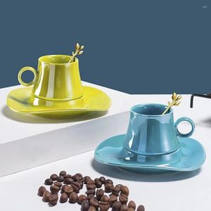 Ensembles de café 180ml tasse à café américaine et assiette ensemble en céramique lumière thé de luxe plat de mode exquis coloré ménage marque lait