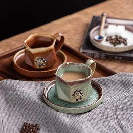 Ensembles de café 1set Style européen rétro fait à la main poterie brute tasse à café four transformation tasse en céramique et assiette