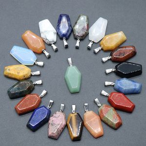 Colgante de Feng Shui de la fortuna con forma de ataúd, piedra curativa de Reiki, ágatas de cuarzo, abalorios de ojo de tigre de cristal curativo, fabricación de joyas