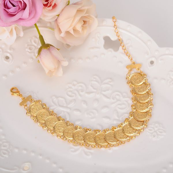 moneda 18 K Sólido Fino G / F Oro Islámico Musulmán Pulsera Mujeres Hombres Árabe País Oriente Medio Joyería