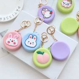 Porte-clés en silicone rond pour porte-monnaie, porte-monnaie, anneaux, mode animal, lapin, fraise, ours, arc-en-ciel, pêche, accessoires