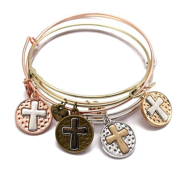 Coin Heart Jesus Cross Charm Bracelet Silver Rose Gold Wire Bangle Bracelets Pulseras para niñas Mujeres Joyería de moda Will y Sandy