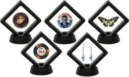 Moneda medallas sello pantalla transparente 3D joyería marco flotante sombra con un soporte anillos colgante caja de presentación cajas