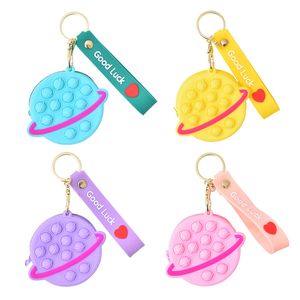 Porte-monnaie porte-clés anneaux adultes Fidget jouets pour l'anxiété breloques simple fossette Push Pop jouet à presser sensoriel cadeaux pour enfants rond fermeture éclair portefeuille sac porte-clés porte-clés de voiture