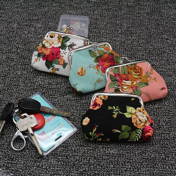 Porte-monnaie Rose Porte-clés Porte-monnaie Sac Imprimé Diy Porte-monnaie Polyester Coton Change Pouch Mode Décoration Fournitures 4 Designs BT609