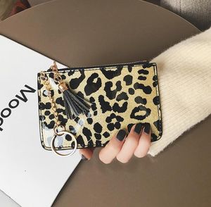Porte-monnaie femmes PU léopard impression porte-carte gland porte-clés porte-carte