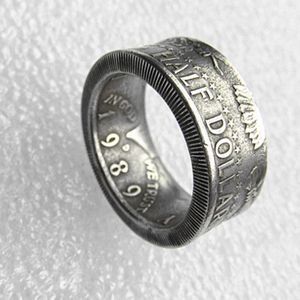 Bague à pièces de monnaie artisanale, Vintage, faite à la main à partir de Kennedy, demi-dollar, plaqué argent, taille américaine 8-16 #239V