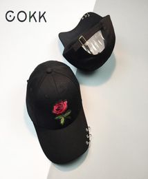 COKK rouge Rose fleur casquette de Baseball femmes couleur unie casquette de relance avec anneaux en métal papa chapeau femme Hip Hop pare-soleil 2018 été 4062088