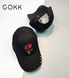 COKK Red Rose Flower Baseball Cap Femmes Coup de couleur Solid Colon Snapback avec anneaux de métal papa Hat Femelle Hip Hop Sun Visor 2018 Summer340486666