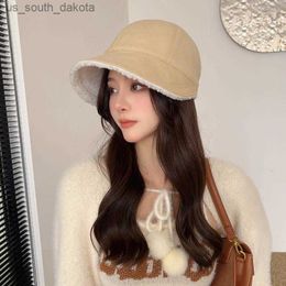 COKK, sombrero de cubo de invierno para mujer, sombrero de pescador de lana de doble cara, sombreros de otoño e invierno para mujer, gorro informal para mantener el calor, nuevo L230523