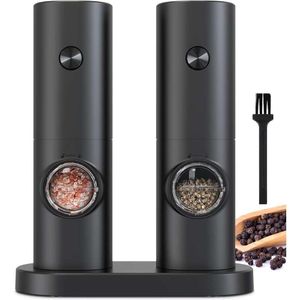 Electric Pepper and Salt Grinder SetB atteryP oweredA djustable5 L evelso fC oarsenessB lackP epperG rinderM illw ithS tandAu tomaticGr indingwi thLE DLi gh