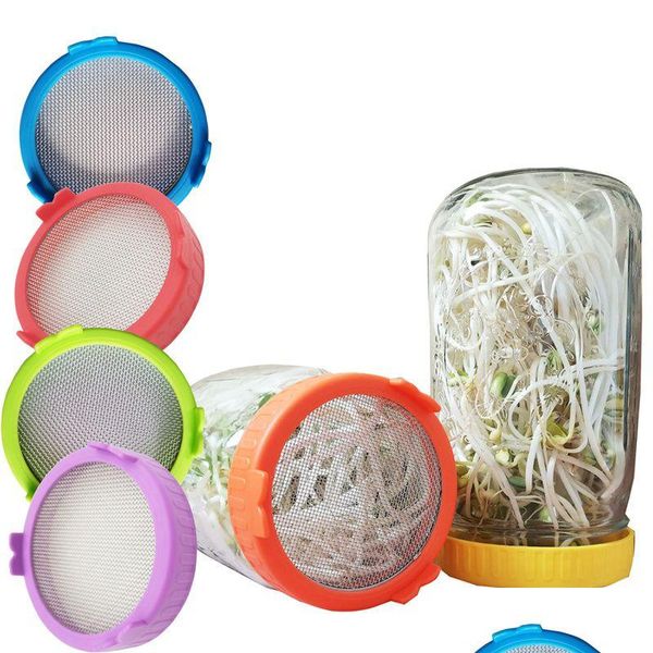 Colanders passoires Coud de germination en plastique avec maille SN en acier inoxydable pour 86 mm de large bouche maçon de poussière de germination de la germination Dhxrc