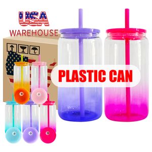 Koud drankje ombre jelly acryl 16oz gradiënt gekleurde kleurrijk plastic blik ijskoffie schattige tumbler cup met kleurrijke PP -deksels voor UV DTF -wraps