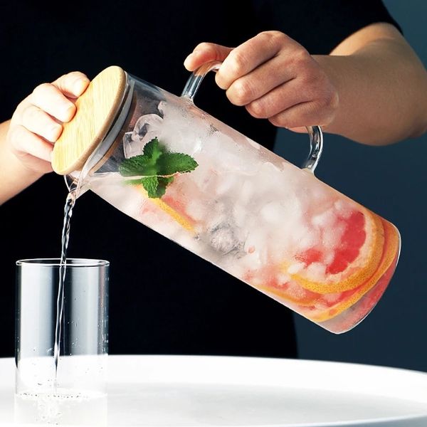 Bouteille d'eau froide en verre, bouilloire transparente, grande capacité, cafetière résistante à la chaleur avec poignée, pichet de théière 1,2 l 1,5 l