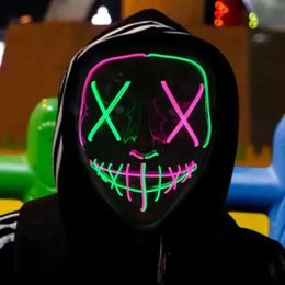 Koud Led Black Light Halloween V-vormige Ghost Step Dance Glow Fun verkiezing Jaar Festival Role Playing Clothing Supplies Party Mask 826