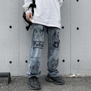 ColdYingan Cartoon Anime Print Jeans Hommes Pantalons BF Harajuku Streetwear Wear Casual Fashion Graffiti Loose Femmes Pantalons 211108