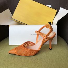 Colibrilite zapatos de micromalla naranja Bombas de tacón alto Slingback Suela de cuero Sandalias Diseñadores de lujo Zapato de vestir Tacón de noche Calzado de fábrica