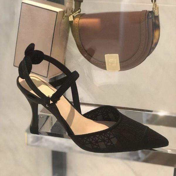 Colibrilite Zapatos de micromalla negros Bombas de tacón alto Slingback Suela de cuero Sandalias Diseñadores de lujo para mujer Zapato de vestir Tacón de noche Calzado de fábrica