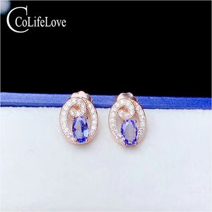 CoLife Jewelry Boucles d'oreilles en tanzanite 100% naturelle pour un usage quotidien 3mm * 5mm boucles d'oreilles en argent tanzanite bleu clair 925 bijoux en tanzanite en argent