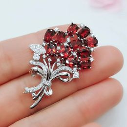 Colife Jewelry 925 Silver Bouquet Broche voor feest 11 stuks Natural Garnet Fashion Gemstone 240401