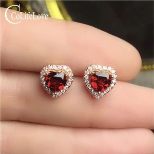 CoLife Sieraden 925 Zilveren Hart Stud Oorbellen 5mm Natuurlijke Granaat Zilveren Oorbellen voor Dagelijks Dragen Sterling Granaat Jewelry299p