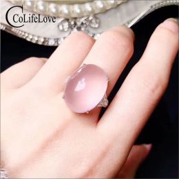 CoLife bijoux élégant bague en Quartz Rose pour la fête 15x20mm Quartz Rose naturel 925 bague en argent Sterling bijoux en Quartz Rose