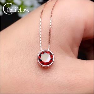 Bijoux colife simple 925 Silver Garnet Pendant pour jeune fille 7 mm Garnet Silver Pendent Sterling Silver Garnet Bijoux