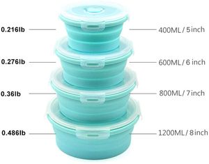 Opvouwbare kommen Siliconen voedselopslagcontainers met deksels voor kamperen 4 in 1 ronde siliconen lunchbox Opvouwbare magnetron- en vriezerbestendig