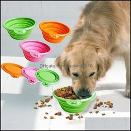 Plegable plegable Sile Dog Bowl Candy Color Viaje al aire libre Cachorro portátil Doogie Contenedor de comida Alimentador Plato Drop Entrega 2021 Cuencos Fe
