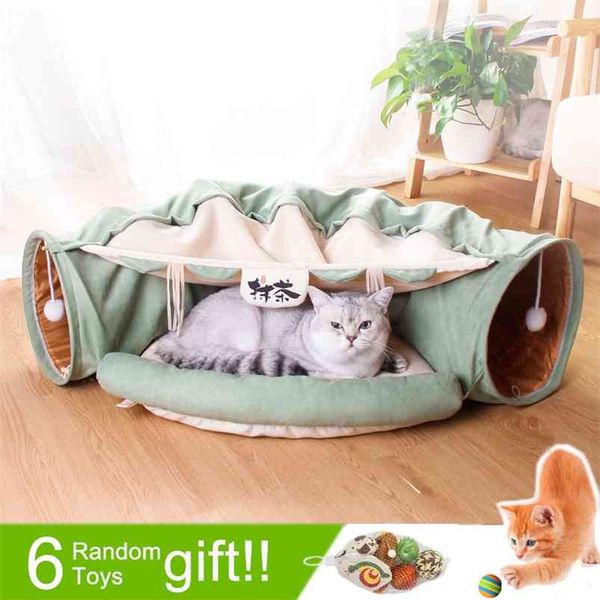 Tubo de túnel de gato extraíble plegable, juguetes interactivos para mascotas, anillo de papel con sonido, campana para gatos, hurones, cachorros 210722