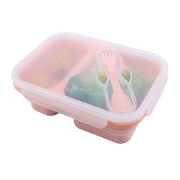 Contenedor plegable de silicona para almacenamiento de alimentos, caja Bento con tapa, fiambreras plegables para preparación de comidas para niños, adultos, viajes al aire libre, sin BPA