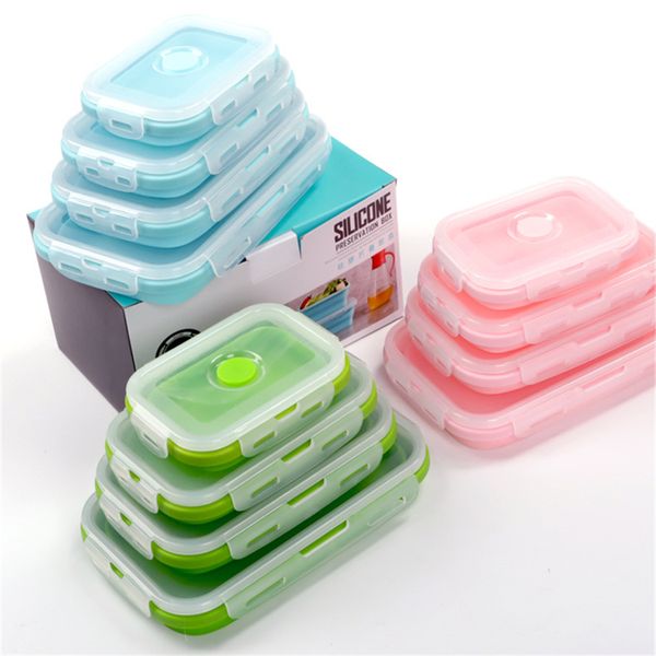 Ensemble de boîtes à lunch pliables en silicone 3In1/4In1 Conteneur alimentaire Sandwich Storage Sac en option Sans BPA Passe au micro-ondes/lave-vaisselle