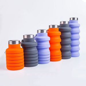 Botella de agua plegable de 17 oz Botellas de agua plegables de silicona sin BPA reutilizables para viajes Gimnasio Camping Senderismo Botella deportiva portátil a prueba de fugas con mosquetón