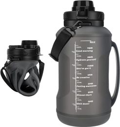 Bouteille d'eau pliable 2L64OZ, grande capacité, avec paille, demi-gallon, sangle de transport pliable en Silicone, 240115