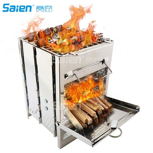 Poêle à bois pliable, gril de randonnée, poêle à bois Portable en acier inoxydable pour randonnée voyage pique-nique BBQ259L