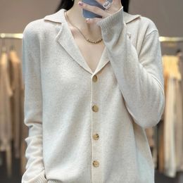 Collar Cardigan Sweater Dames 100 wol lange mouwen trend Fijne kasjmier gebreide jas herfst en winter top SXXL 231221
