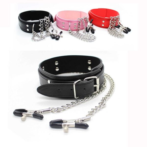 Articles de massage Chaîne de collier avec pinces à tétons BDSM Bondage Retenue Fétiche Jouets sexy pour femmes Jeux pour adultes Accessoires exotiques Produits SM