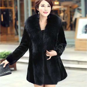 Haining – manteau mi-long en Patchwork de fourrure de vison pour femme, manteau d'hiver mi-long, 2023, 4392