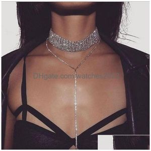 Kraagketting Iced Out Out Fashion Kettaties voor vrouwen Crystal Rhinestone Chokers Bling Alloy Party Sieraden Kerstcadeau Drop levering DHCEO