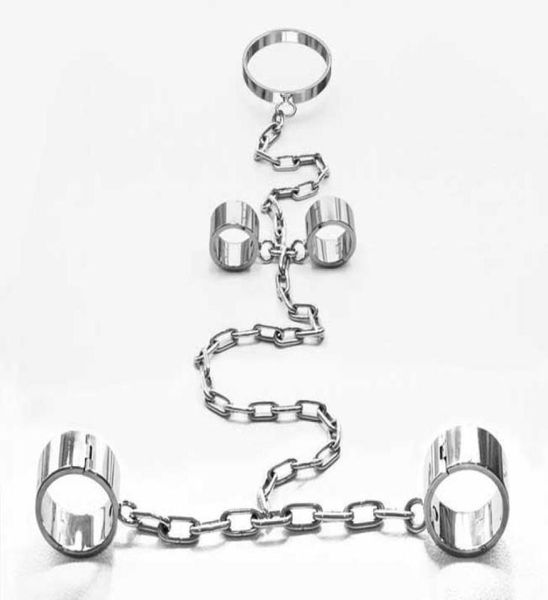 Collar, muñeca, tobillo, puños, Bondage, siameses, acero inoxidable, cadenas resistentes, arnés, engranaje, esclavo adulto, conjunto BDSM 7729797