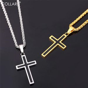 Collane con ciondolo Collare Croce d'oro Uomo Acciaio inossidabile 36L Religioso Gesù Crocifisso cristiano Collana Gioielli da donna P952