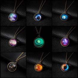 Collares Ball Glass Necklace Duplex Planeet Crystal Stars Galaxy Patroon Hanger Kettingen Vriendin Gift Long Chain Maxi Ketting