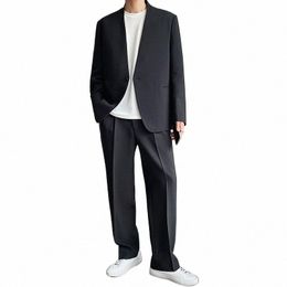 Collarl Single Butt Blazers Hommes Coréen Harajuku Streetwear Fi Vintage Lâche Costume Décontracté Manteau Costumes Hommes Veste Blazer e4Mf #