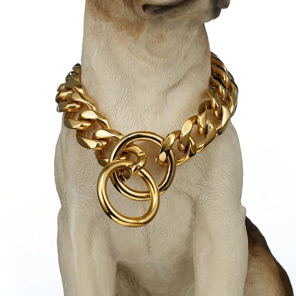 Collares Collar de cadena para Perro de acero de titanio de 19mm, Collar antideslizante de acero inoxidable dorado de alta calidad para perros grandes, accesorios para Perros, Perro 10A