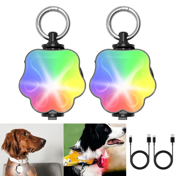 Collares Paquete de 2 luces LED para collar de perro, gato, mascota, colgante luminoso, linterna USB, luces de seguridad nocturna para perros para caminar de noche, correr, acampar
